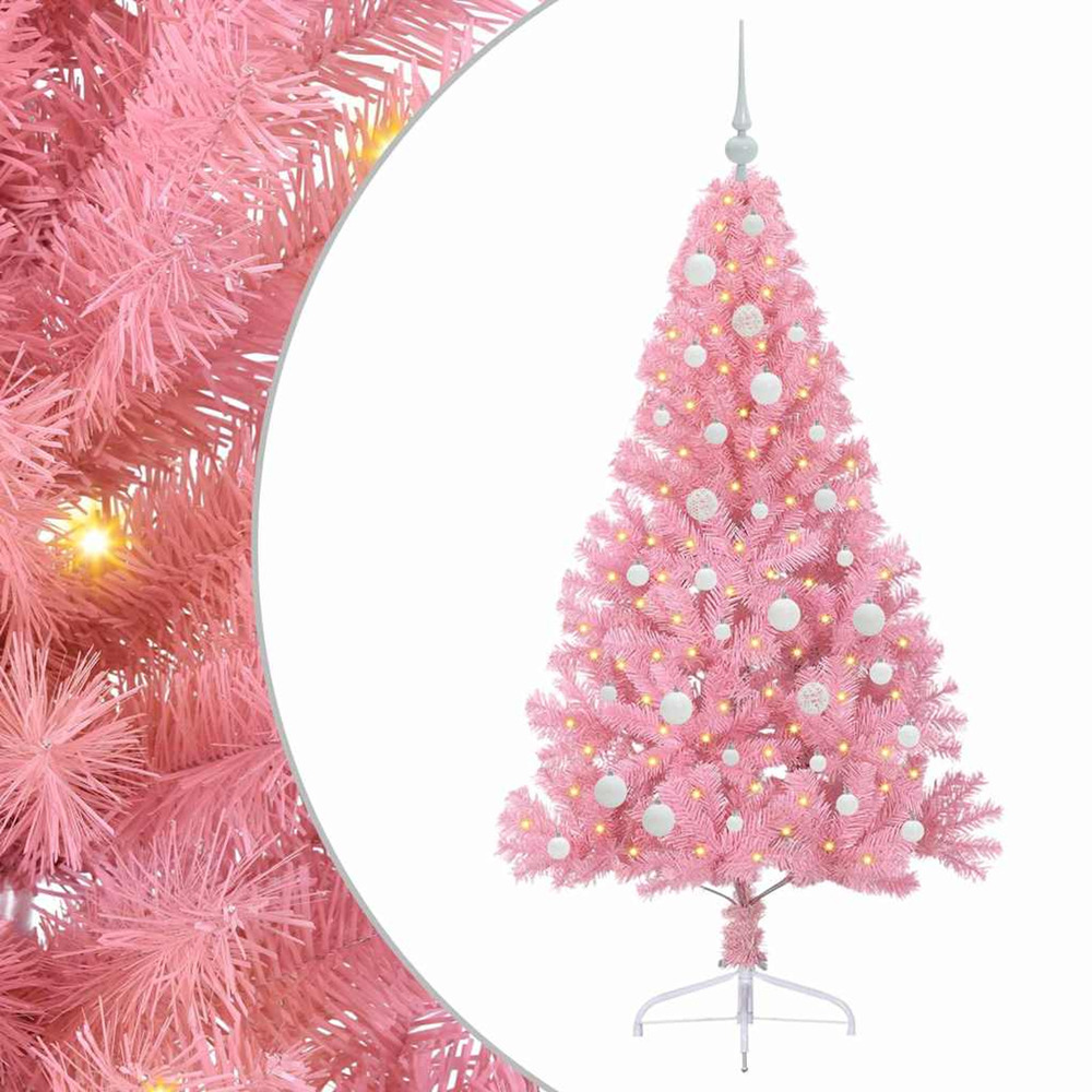Sapin de noël artificiel pré-éclairé rose 150 cm pvc
