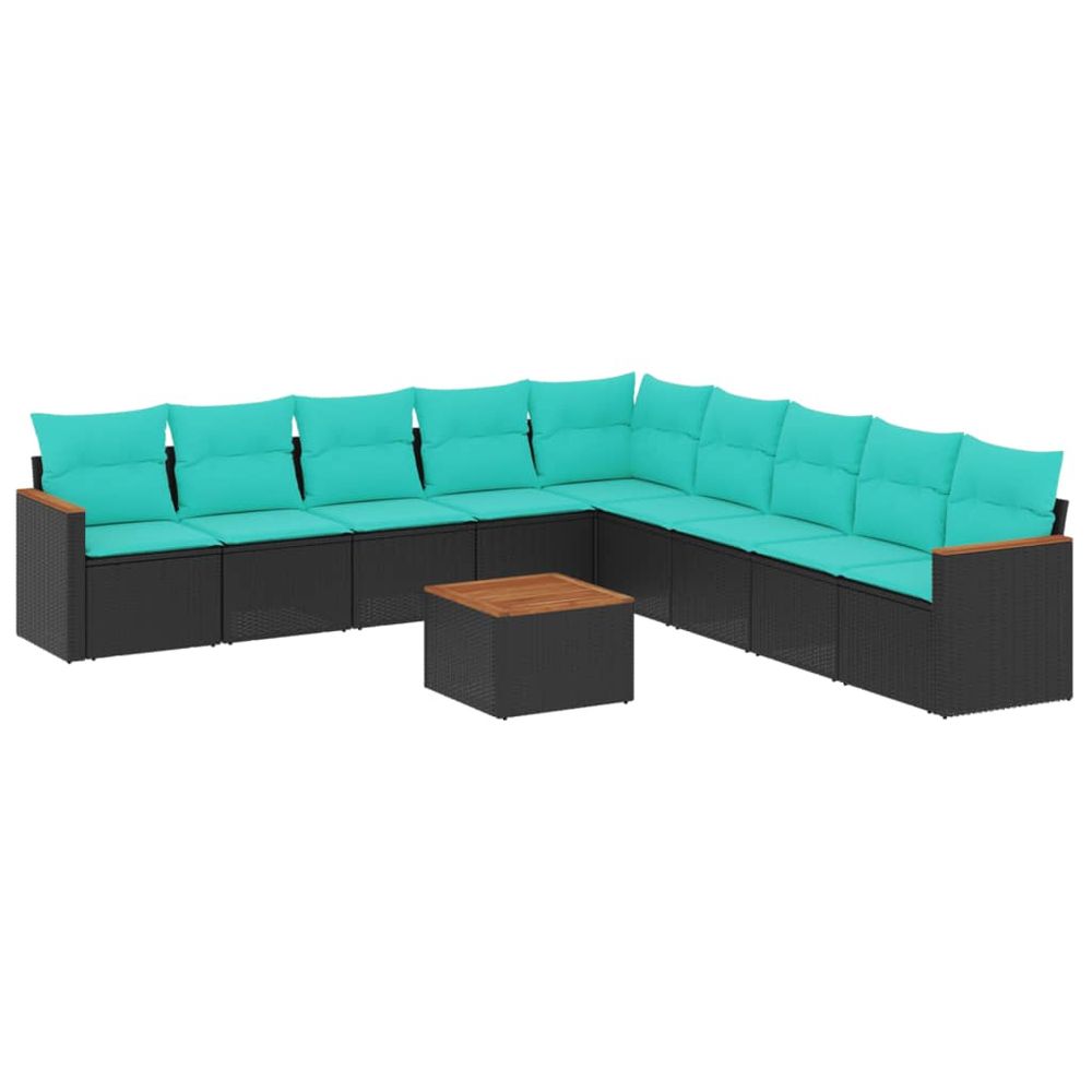 Ensemble de canapé de jardin 10 pcs avec coussins noir