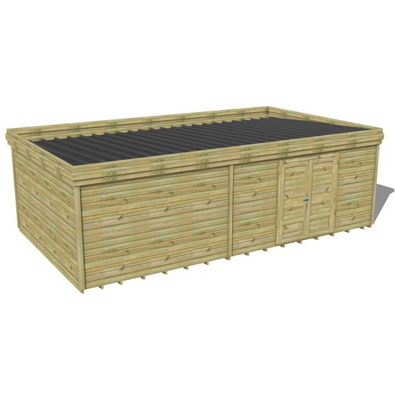Abri de jardin bois pin traité autoclave 27mm - 7,695x4,34m / 33m2 - bac acier - plancher bois