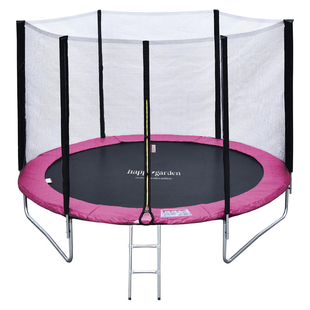 Trampoline 245cm réversible rose/gris canberra + échelle, bâche et kit d'ancrage