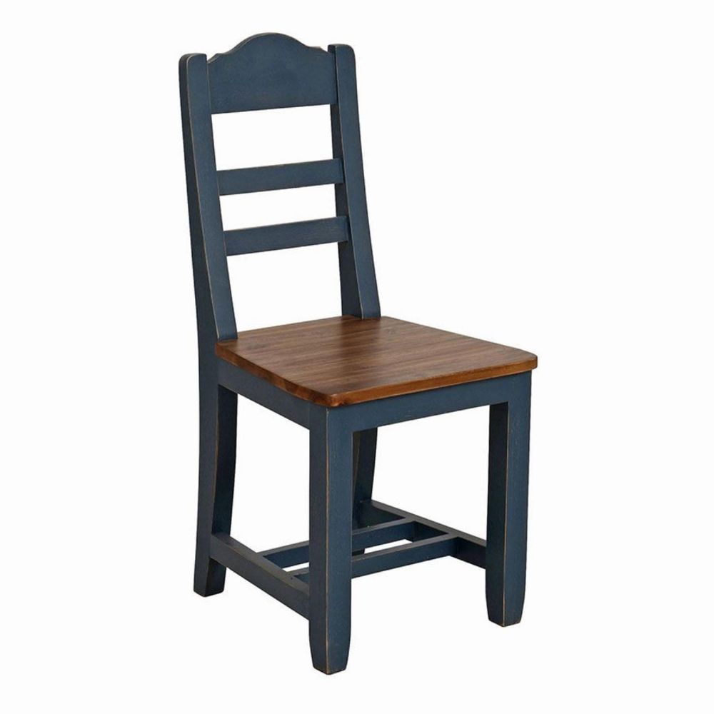 Lot de 2 chaises campagne bois bleu - brocante interior's