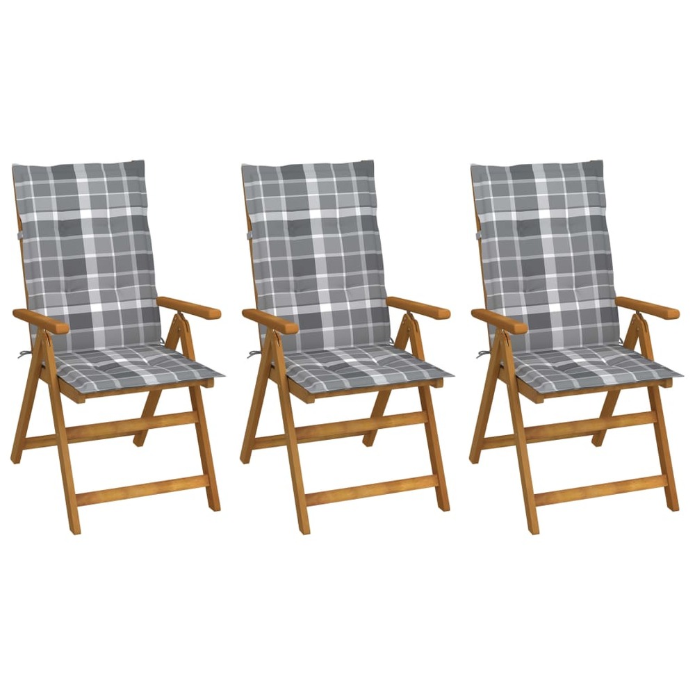 Chaises pliables de jardin lot de 3 avec coussins bois d'acacia