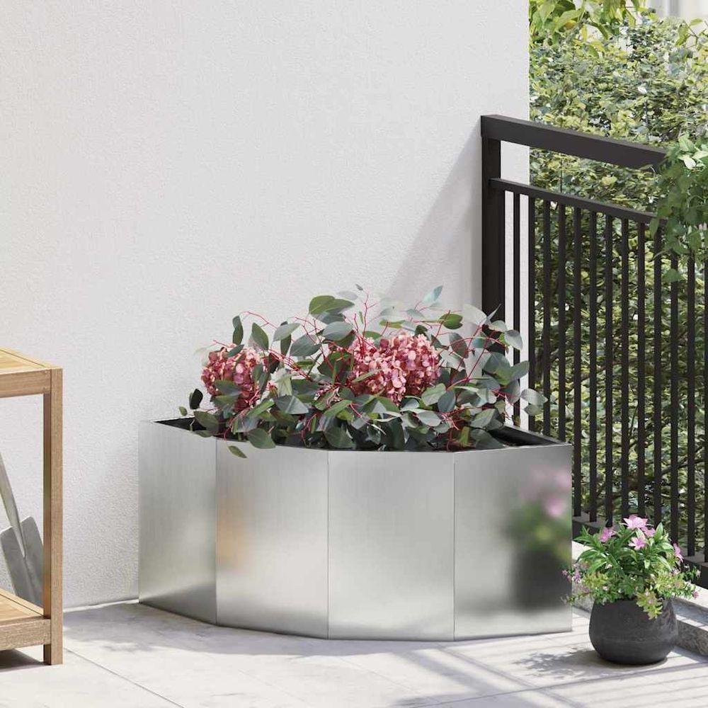 Bac à fleurs d'angle acier galvanisé pour jardin terrasse balcon argent 60x60x35 cm