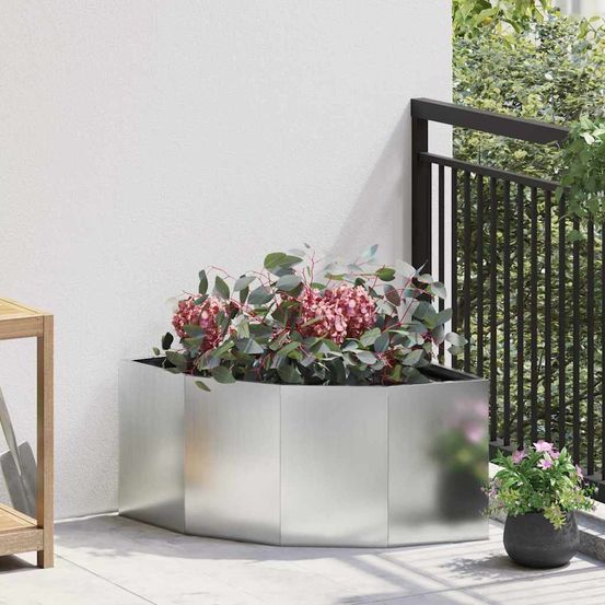 Bac à fleurs d'angle acier galvanisé pour jardin terrasse balcon argent 60x60x35 cm
