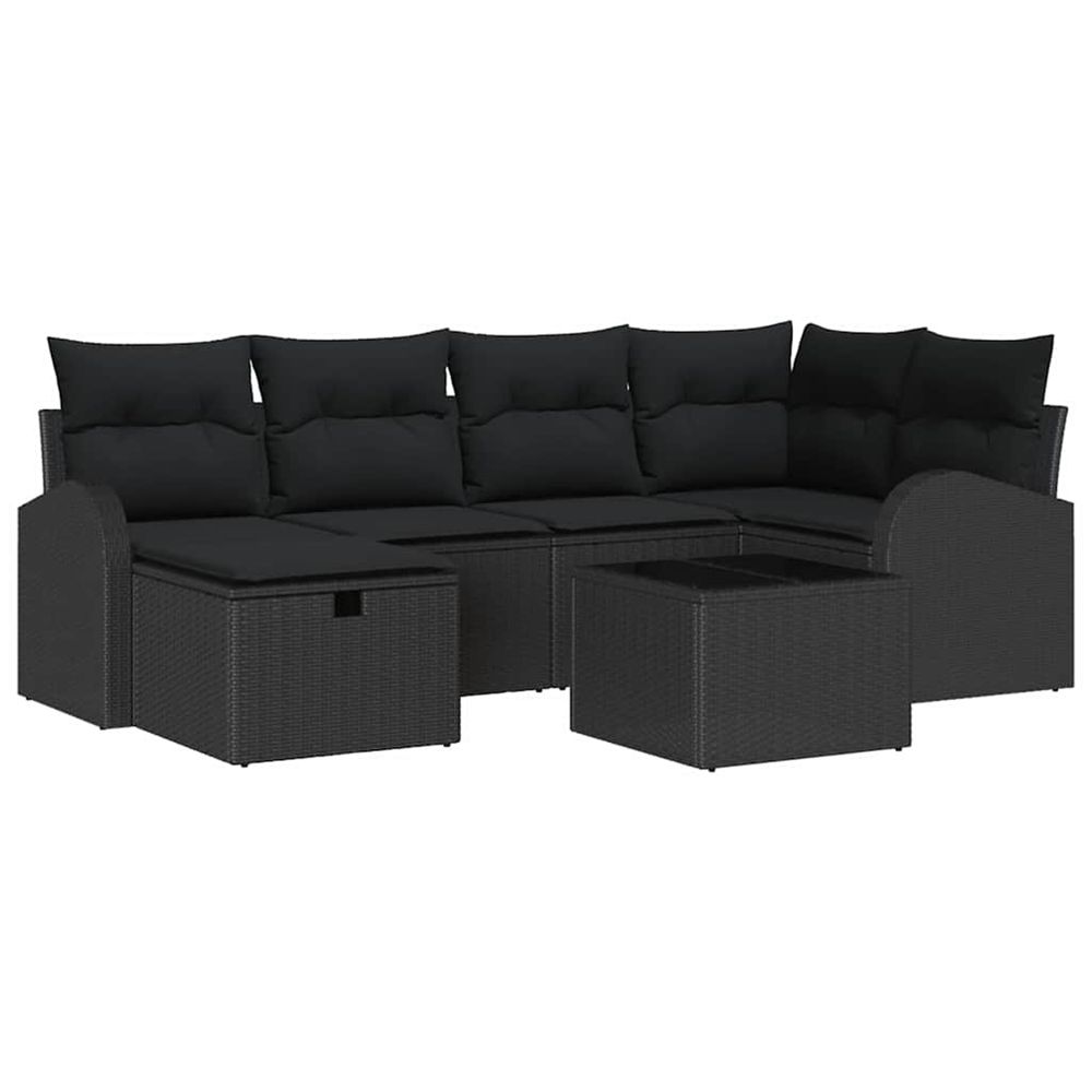 Ensemble de canapé de jardin 7 pc noir polyrotin