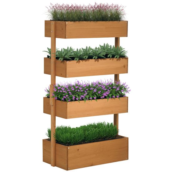 Jardinière surélevée bois de sapin 4 niveaux inclinables pour balcon jardin 80 cm orange
