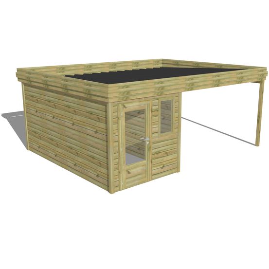 Abri de jardin bois pin traité autoclave 27mm - 5,64x4,34m / 24m2 - bac acier - abri français