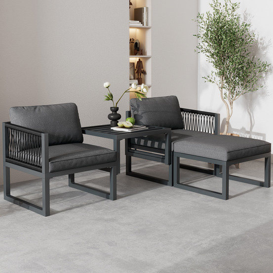 Ensemble de salon de jardin, 2 canapés, 2 repose-pieds, combinaisons multiples, réglable, gris