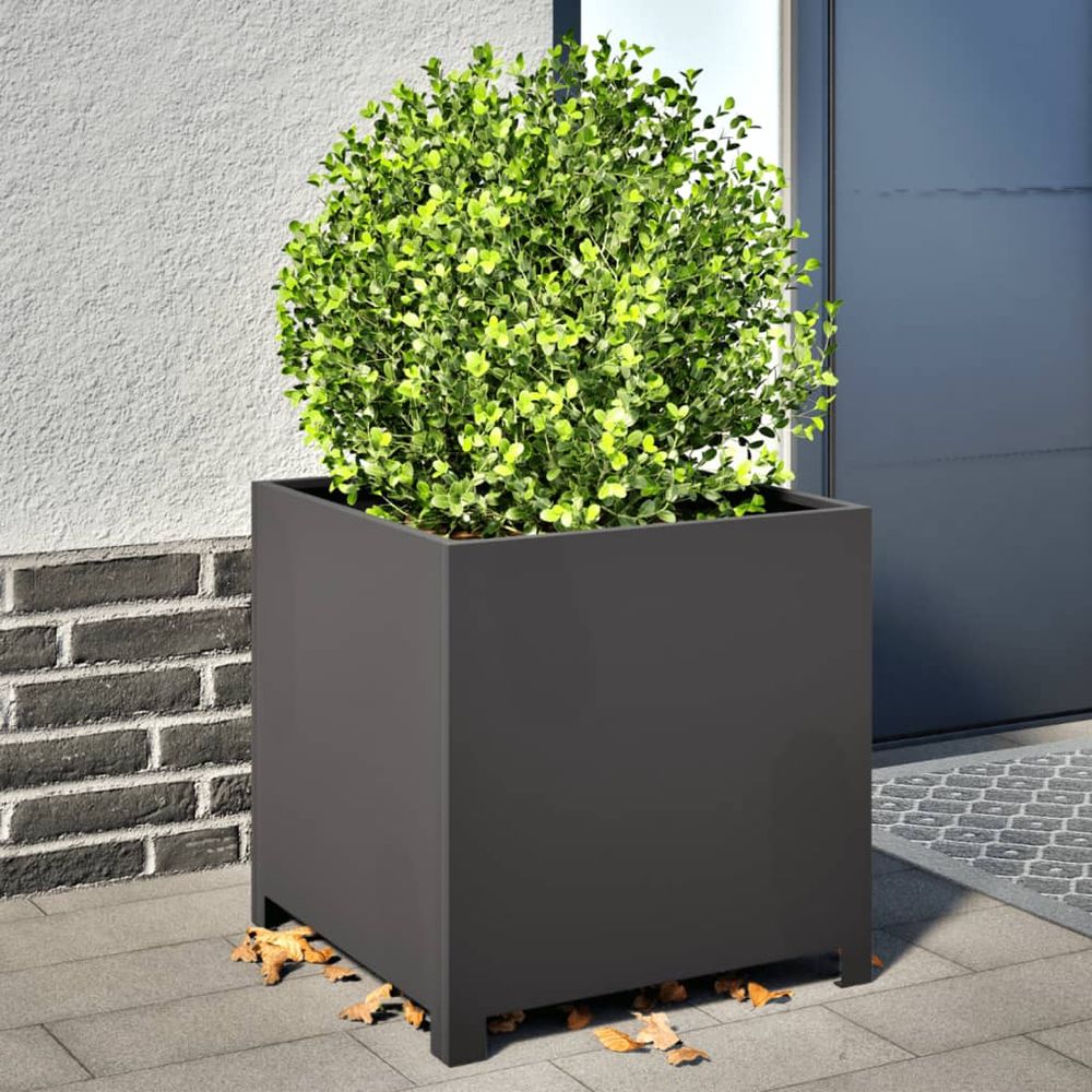 Grand bac à fleurs carré acier pour jardin terrasse noir 50cm