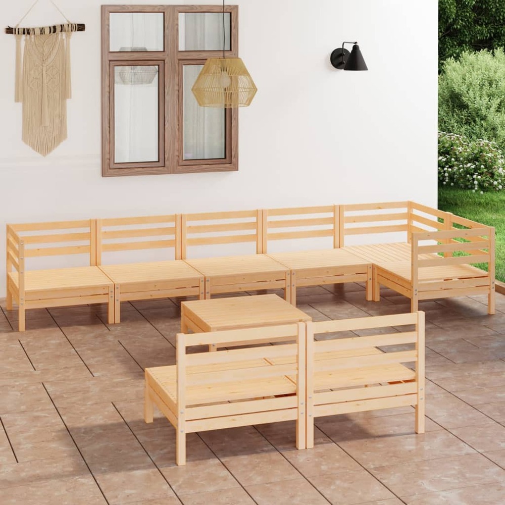 Salon de jardin 9 pcs bois de pin massif