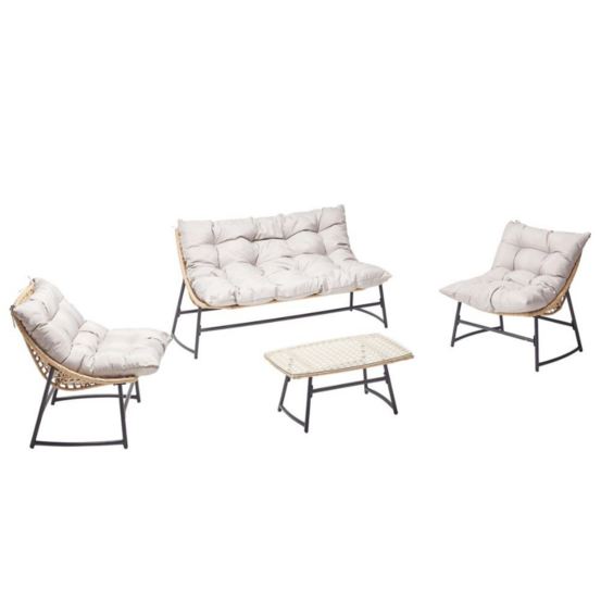 Salon de jardin bas 4 places en résine rotin & acier guahana
