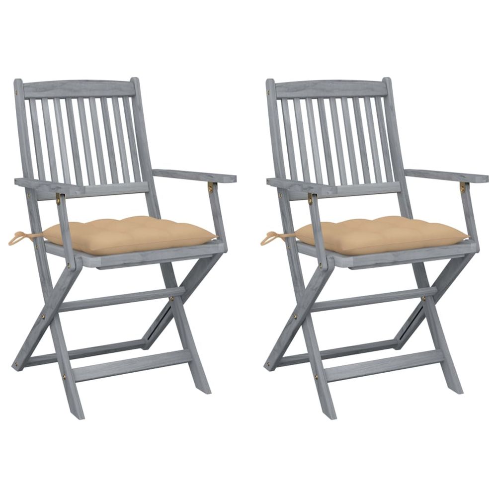 Chaises pliantes (lot de 2) avec coussins, en bois d'acacia massif