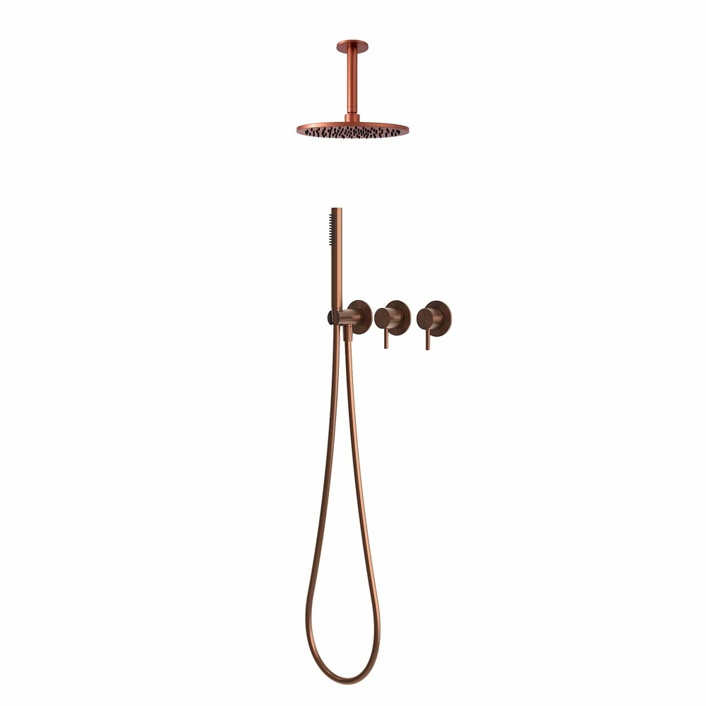 Kit douche plafond court 30 cm or rose acier inox 316l mitigeur douchette