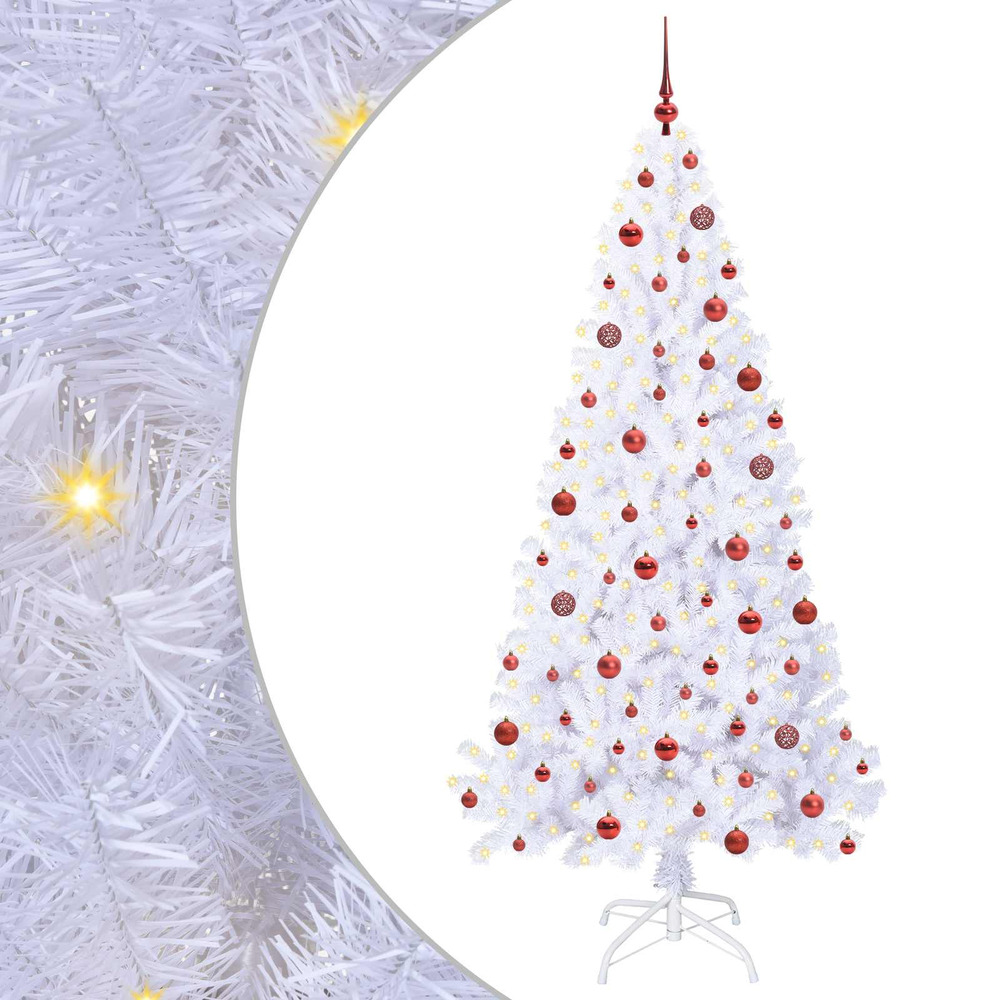 Sapin de noël artificiel avec 300 led blanc 210 cm pvc et acier