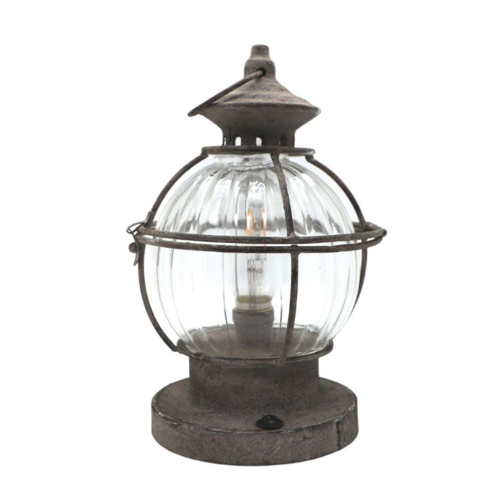 Lanterne jardin extérieur à poser ancienne métal verre gris 28cm