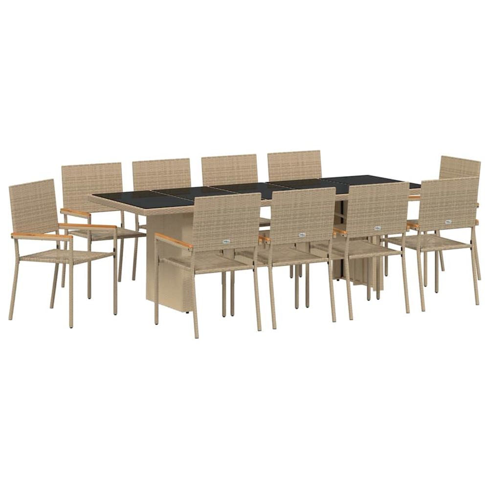 Ensemble de salle à manger pour jardin 11 pc beige polyrotin