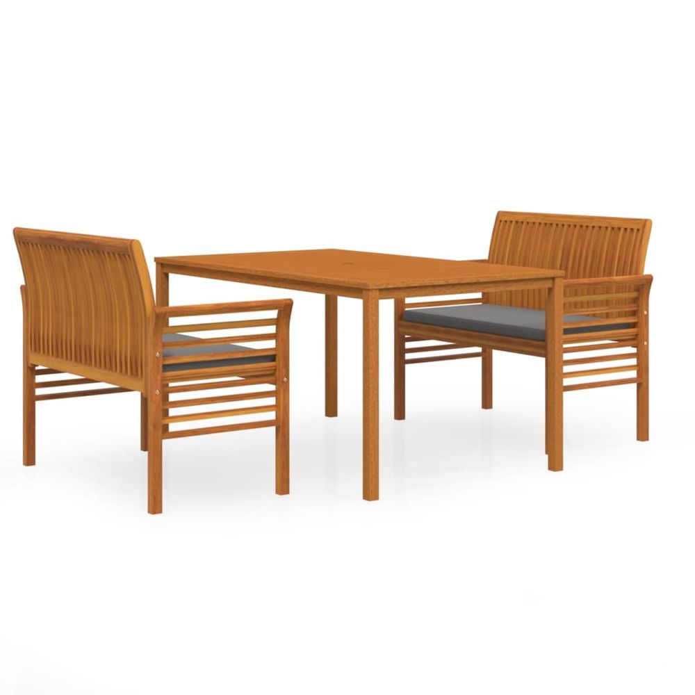Ensemble à manger d'extérieur 3 pcs et coussins acacia solide