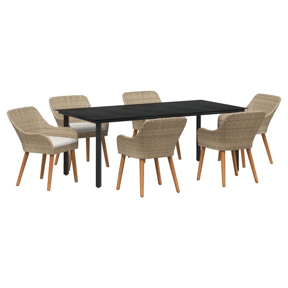 Ensemble de salle à manger pour jardin 7 pc beige polyrotin