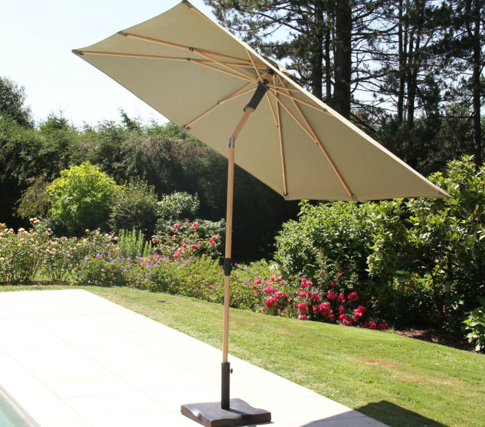 Parasol droit ø2,4m - effet bois - vert sauge - rubis