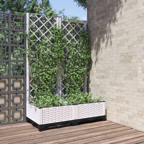 Jardinière avec treillis en pp pour plantes grimpantes jardin balcon blanc 80cm