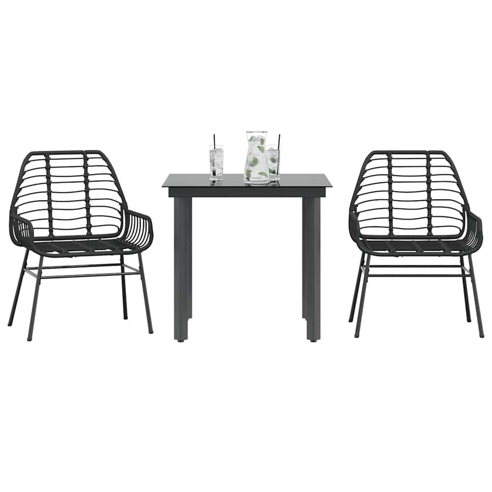 Ensemble à manger de jardin 3 pcs noir résine tressée verre