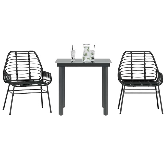 Ensemble à manger de jardin 3 pcs noir résine tressée verre