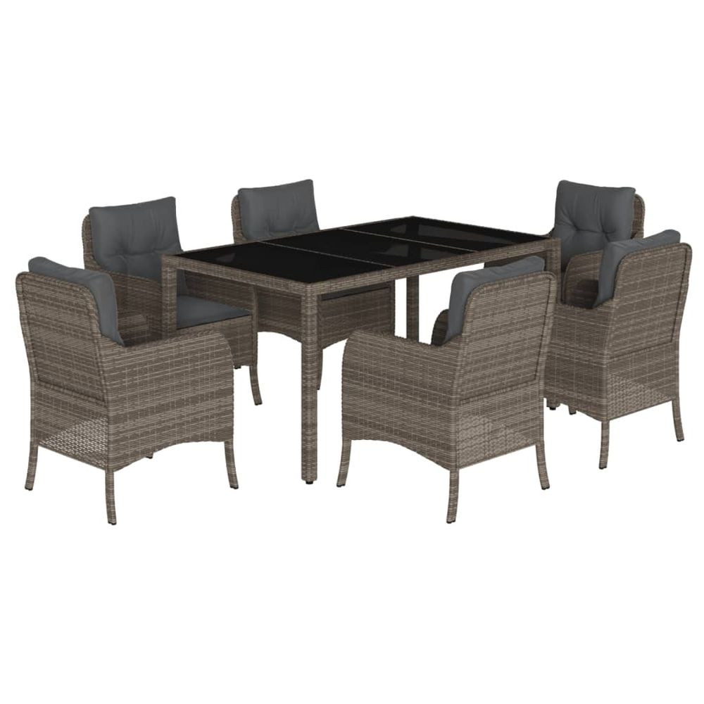 Ensemble à manger de jardin et coussins 7 pcs gris rotin