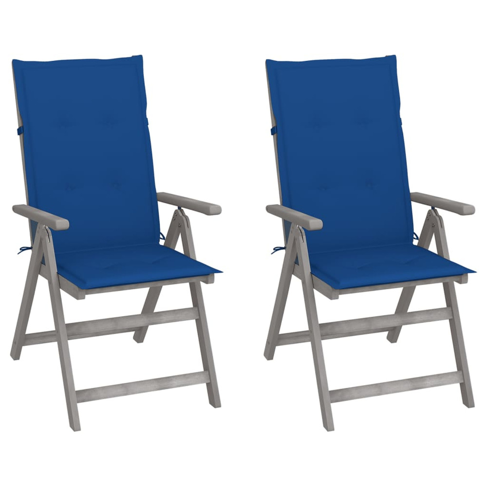 Chaises inclinables de jardin lot de 2 et coussins bois acacia