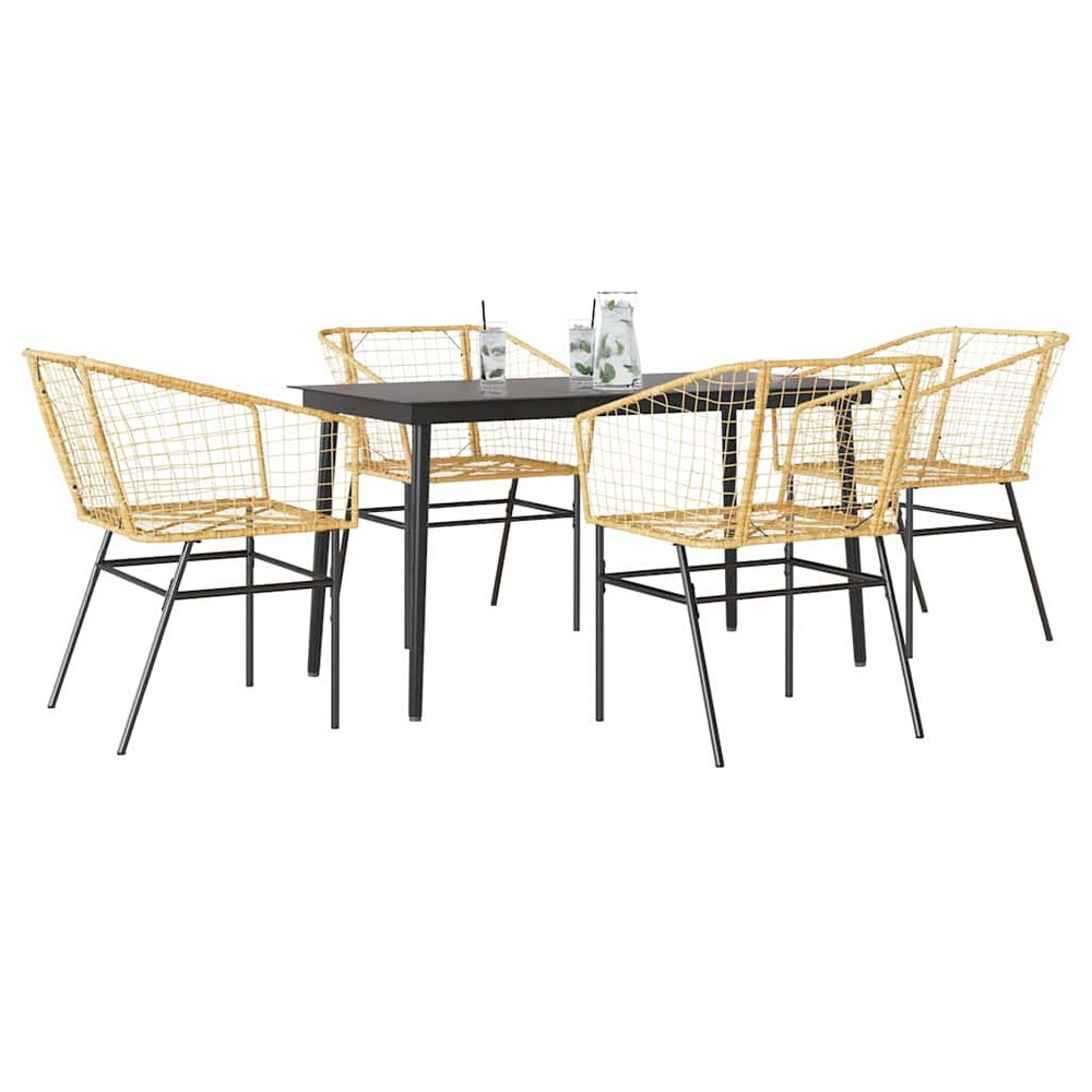 Ensemble à manger jardin 5pcs marron poly rotin verre