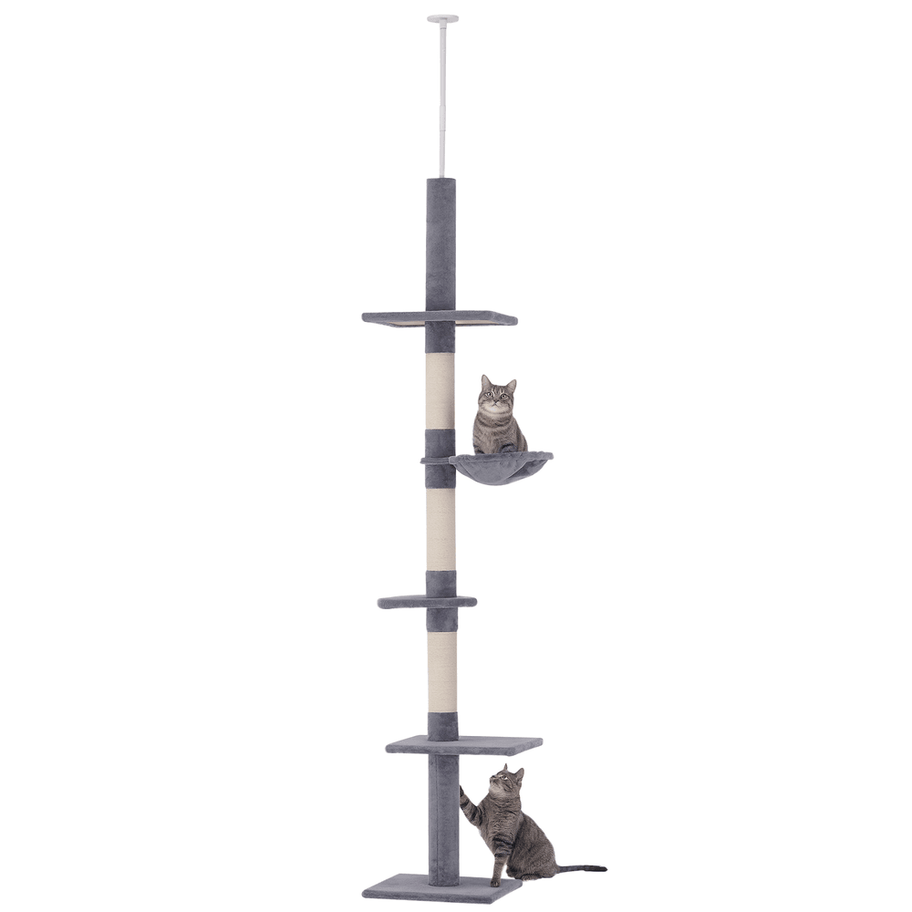 Arbre à chat plafond réglable peluche escalade repos griffoir 40x34x260cm gris