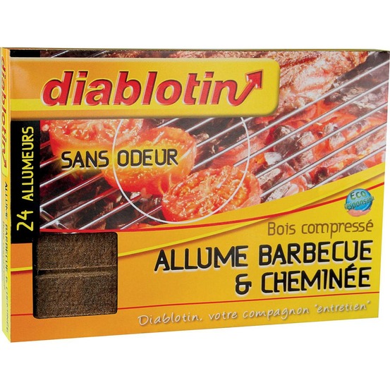 Diablotin allume barbecue cheminée en bois compressé - boite de 24 allumeurs