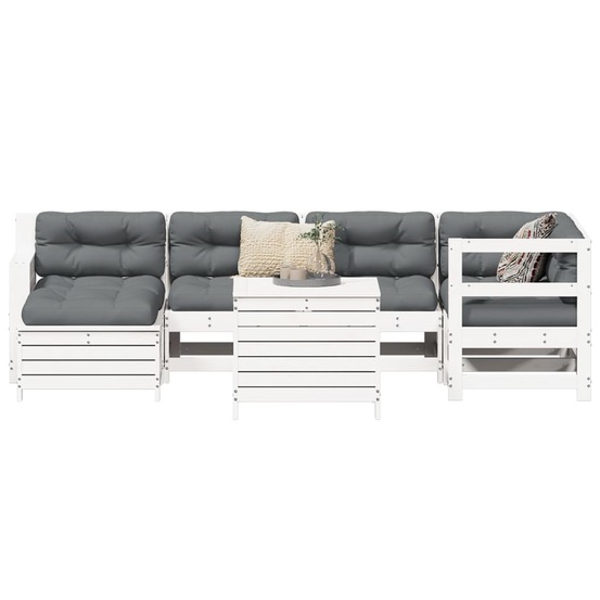 Salon de jardin 7 pcs blanc bois de pin massif