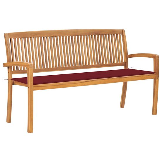 Banc de jardin empilable et coussin 159 cm bois de teck massif