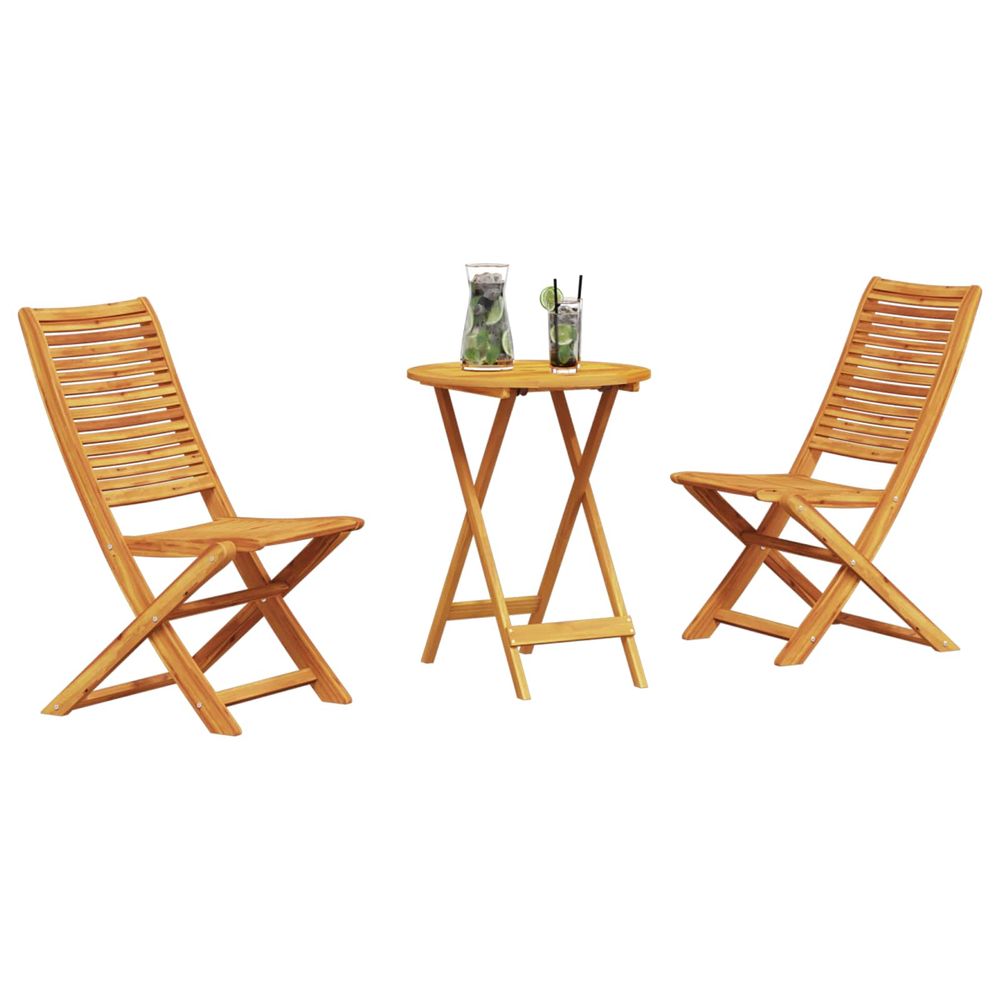 Ensemble bistro pliant 3 pc marron bois d'acacia massif
