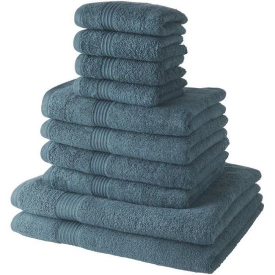 Lot de 10 serviettes de bain comprenant 4 serviettes 30x50 + 4 serveites 50x90 + 2 draps de bain 70x130 cm 100% coton - pa