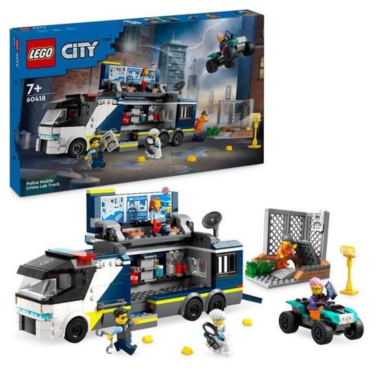 Lego city le laboratoire de police scientifique mobile, jouet de quad et minifigurines