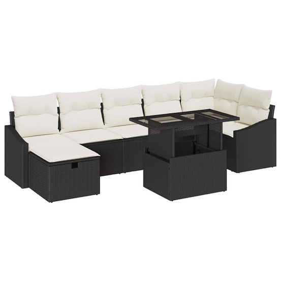 Ensemble de canapé de jardin 8 pcs noir polyrotin