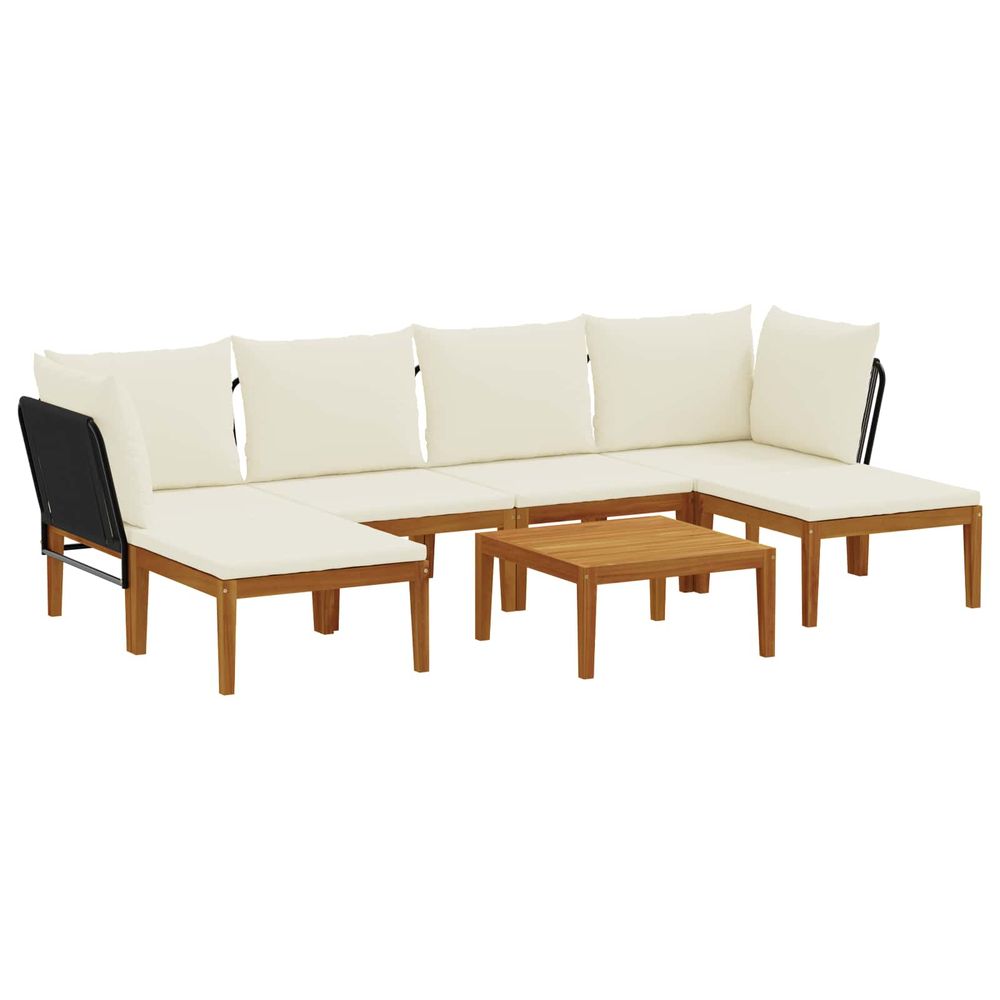 7 pc bois d'acacia massif et corde naturel