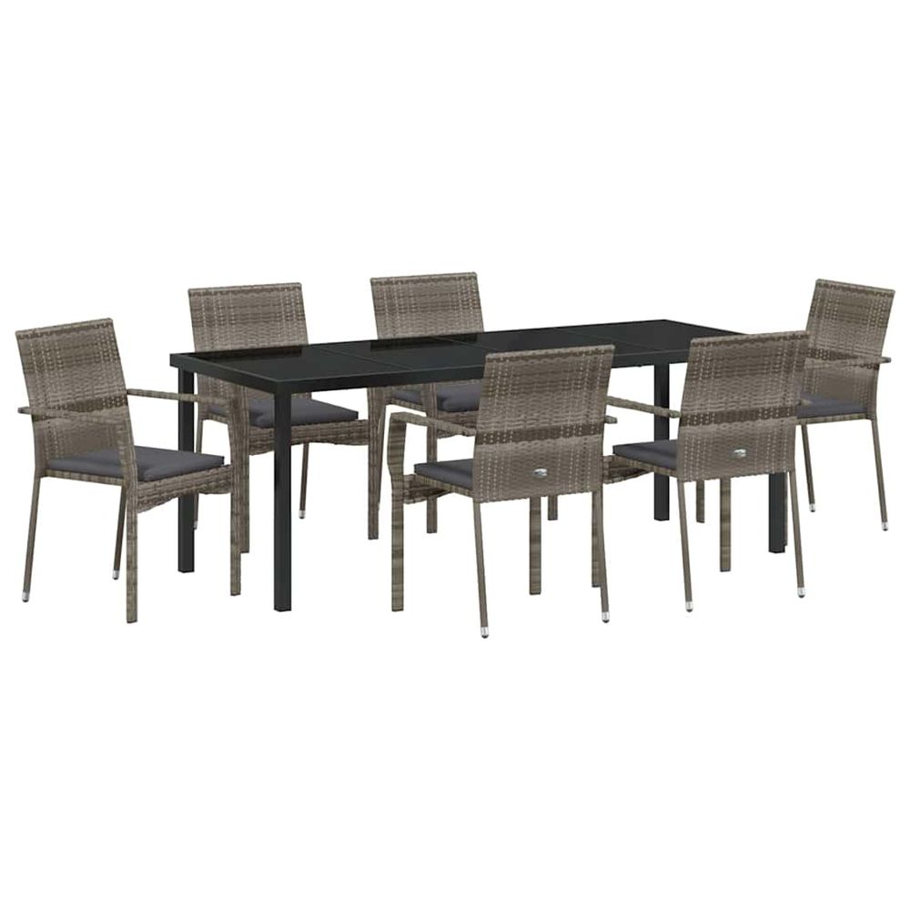 Ensemble de salle à manger pour jardin 7 pc gris polyrotin