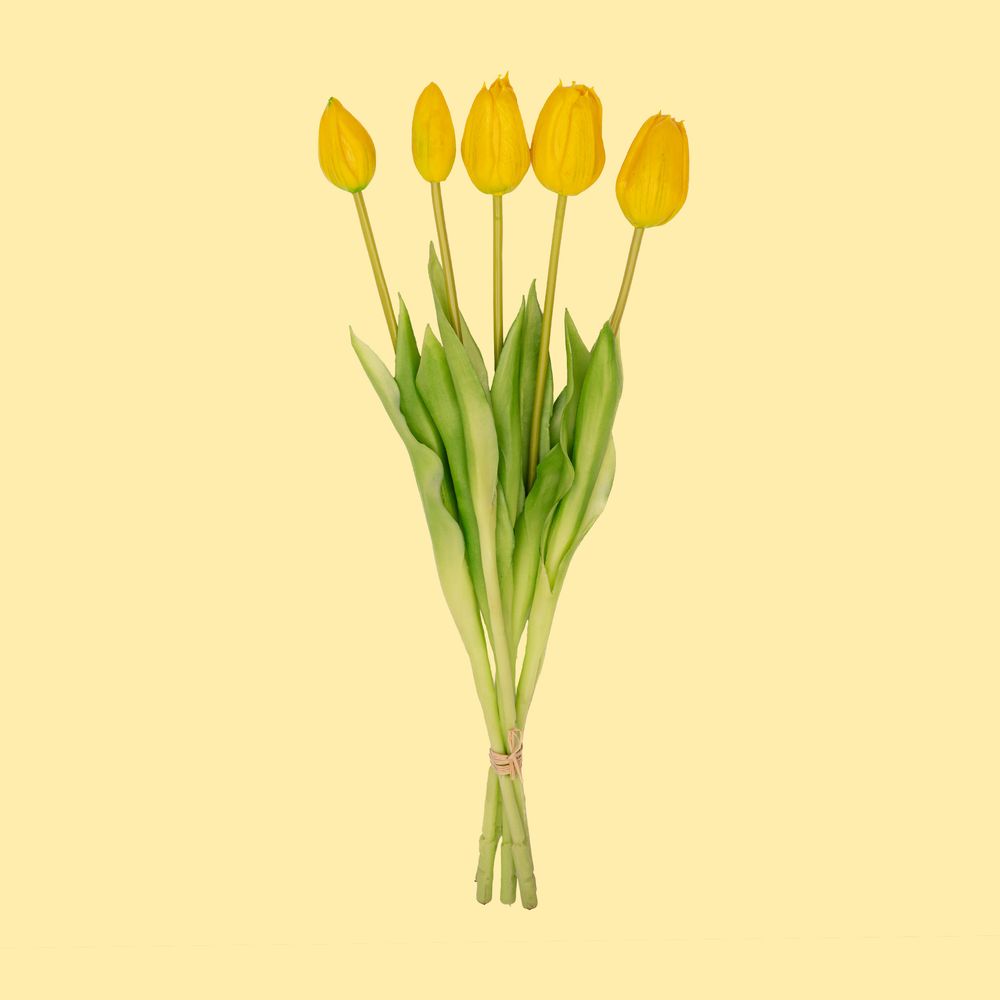Tulipes artificielles jaunes - bouquet de 5 - h 42 cm