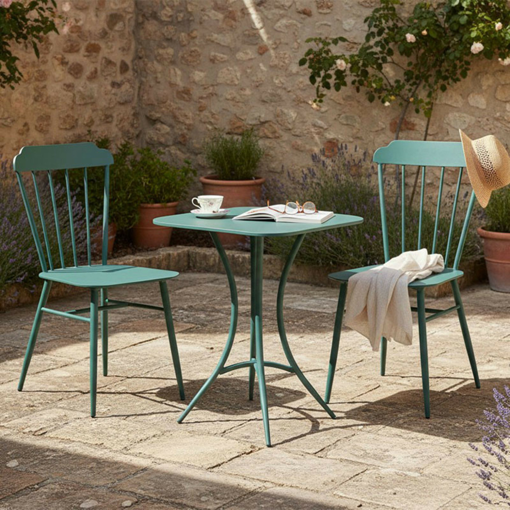 Ensemble table et 2 chaises fer vert 60x60x71cm