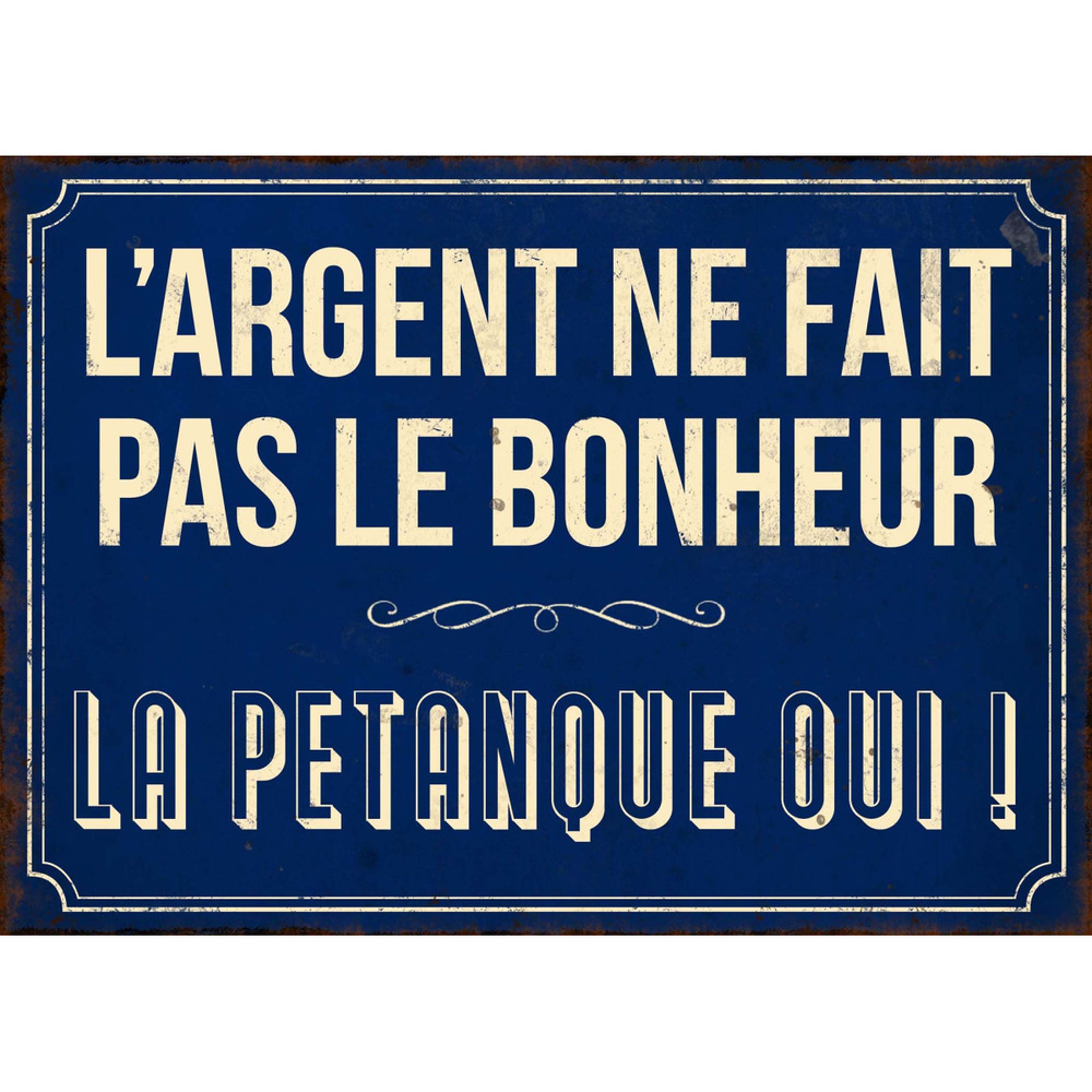 Plaque en métal humour 21 x 15 cm bonheur pétanque
