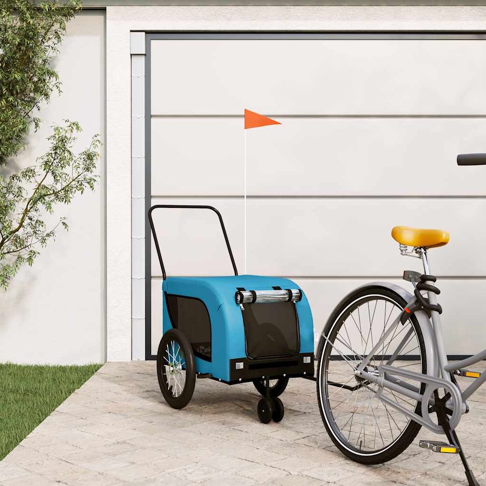 Remorque vélo chien 3 roues tissu oxford grande capacité 45 kg bleu et noir
