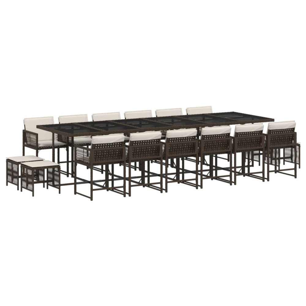Ensemble à manger de jardin et coussins 17 pcs marron rotin