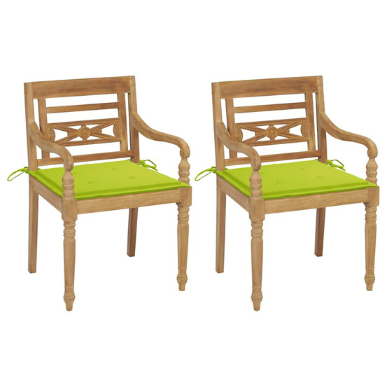Chaises batavia lot de 2 coussins vert vif bois de teck massif