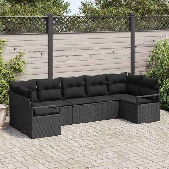 Ensemble de canapés avec coussin 7 pcs noir polyrotin