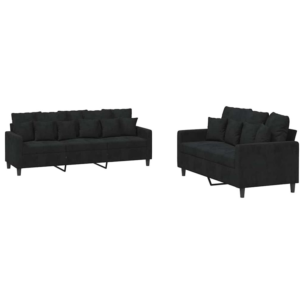 Ensemble de canapés 2 pcs avec coussins noir velours