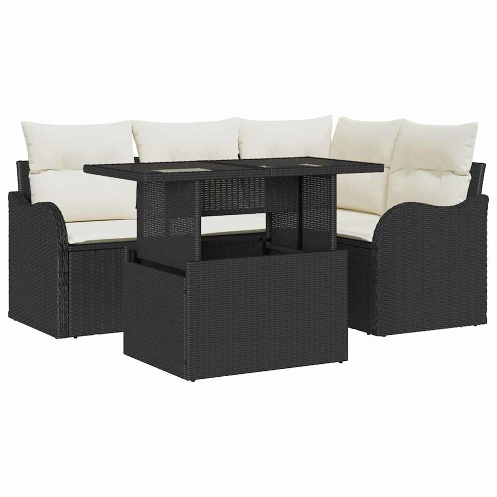 Ensemble de canapé de jardin avec coussin 5 pcs noir poly rotin