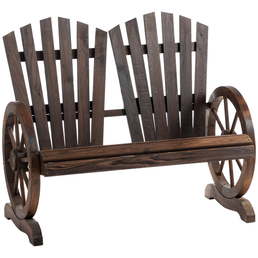 Banc de jardin avec accoudoirs, style rustique, en bois massif, brun foncé