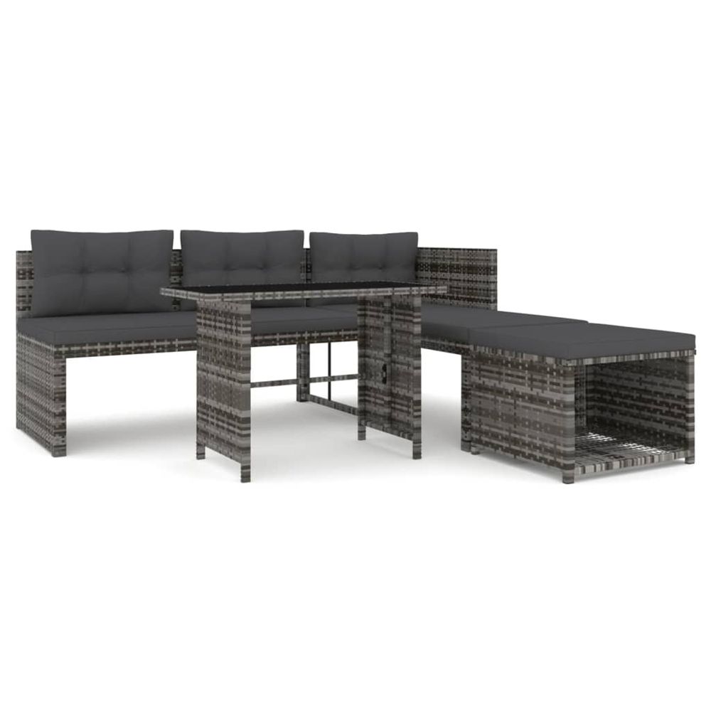 Ensemble à manger de jardin 4pcs coussins gris résine tressée